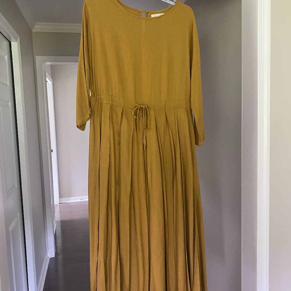 Black Crane Pleated Dress, Gold